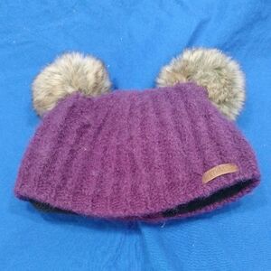 Cozy Knitwits purple Kids Hat with Faux Fur Pom Poms
